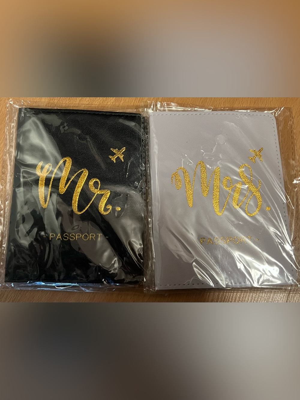 Mr. & Mrs. Gold Script Passport Holders & luggage tags wedding honeymoon gift